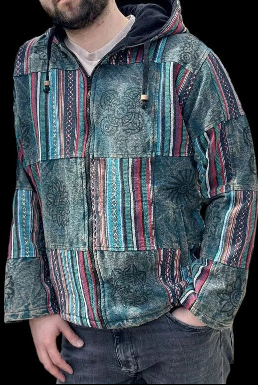 Cotton Patchwork Jacket S Teal