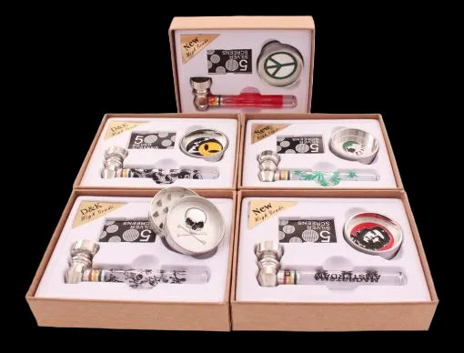 Small Boxed Gift Set Glass Pipe Metal Grinder