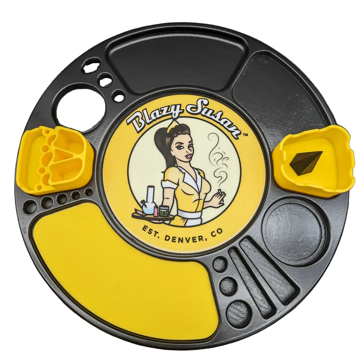 Blazy Susan Spinning Roll Tray Black and Yellow