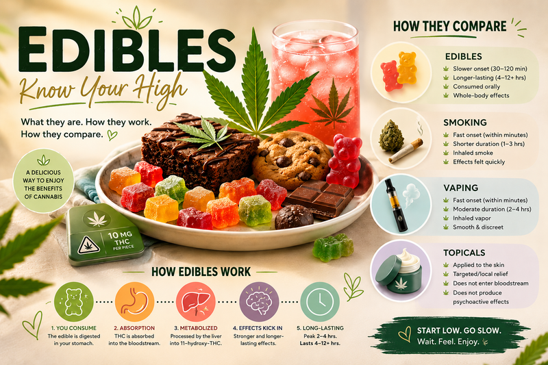Edibles Explained: What They Are, How They Work, and How They Differ from Smoking, Vaping, and Topicals