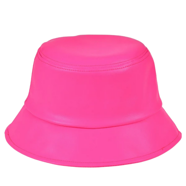 Neon Pink PU Leather Bucket Hat