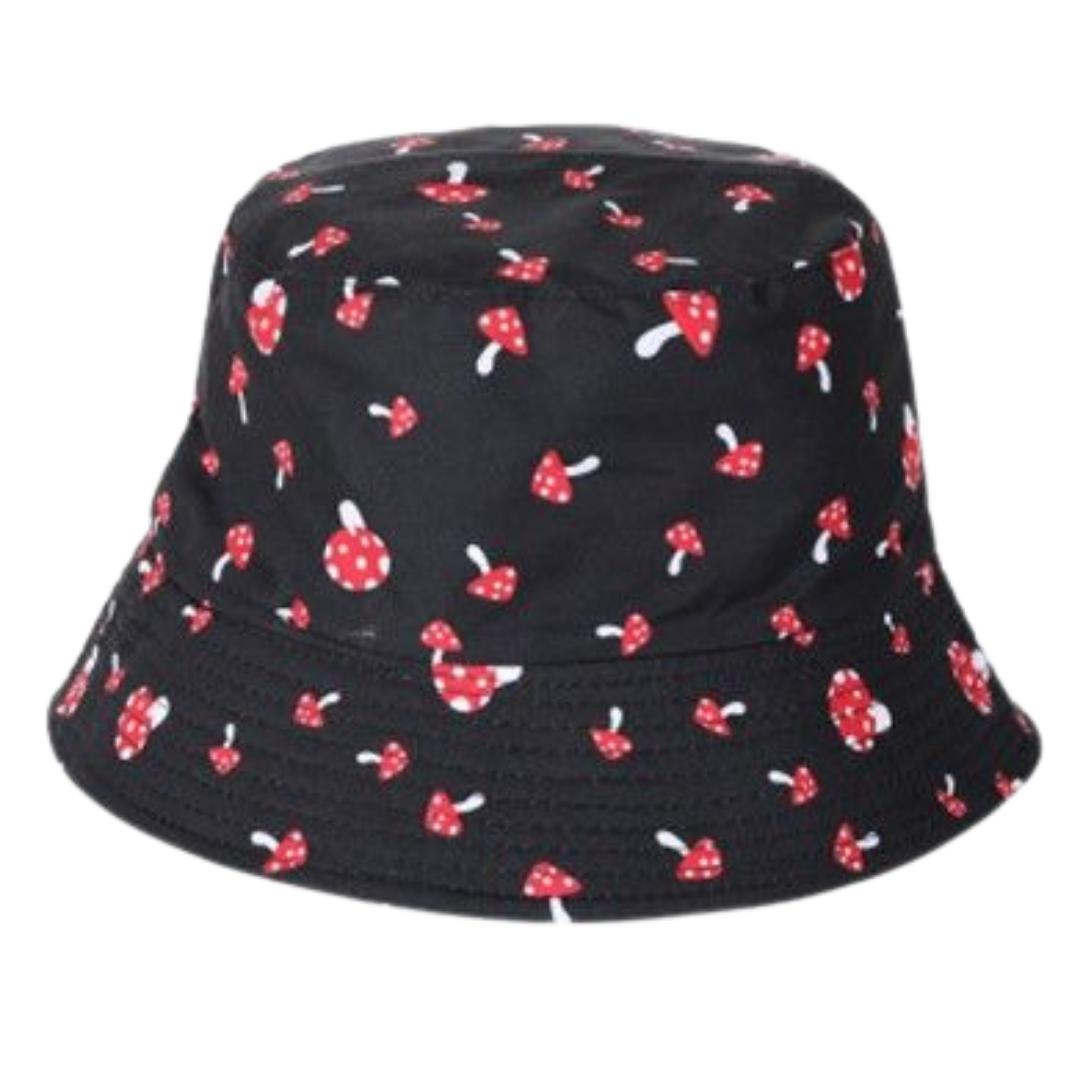 Toadstools Print Bucket Hat Black