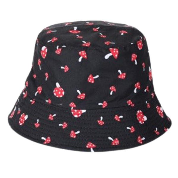 Toadstools Print Bucket Hat Black
