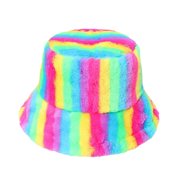 Fluffy Rainbow Bucket Hat