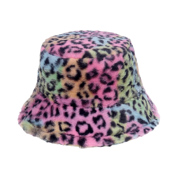 Fluffy Multicolored Leopard Bucket Hat