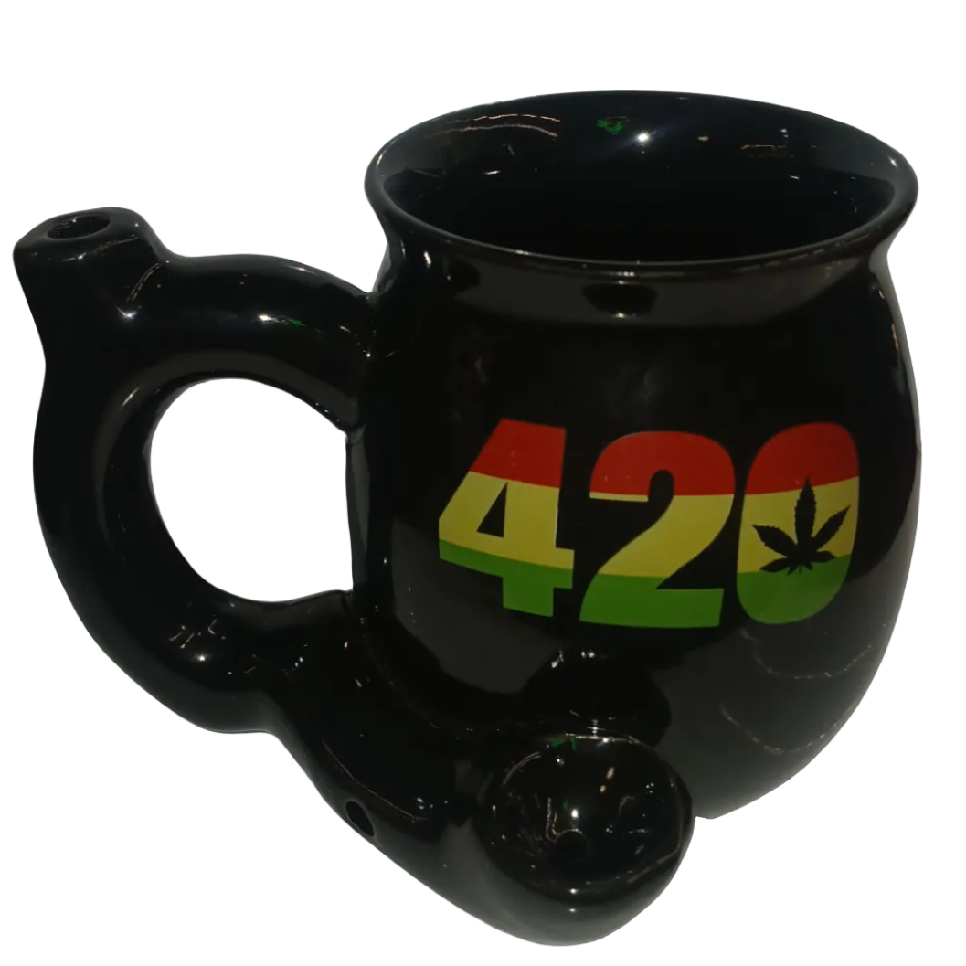 Stoner Pipe Mug GUEST DESIGNS - 420 RASTA LEAF BLACK