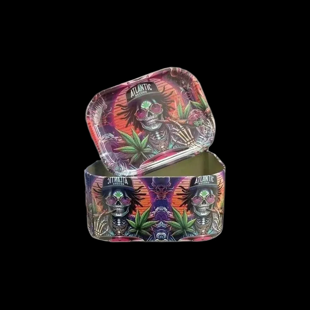 Metal Stash and rolling Tray Skelly DJ
