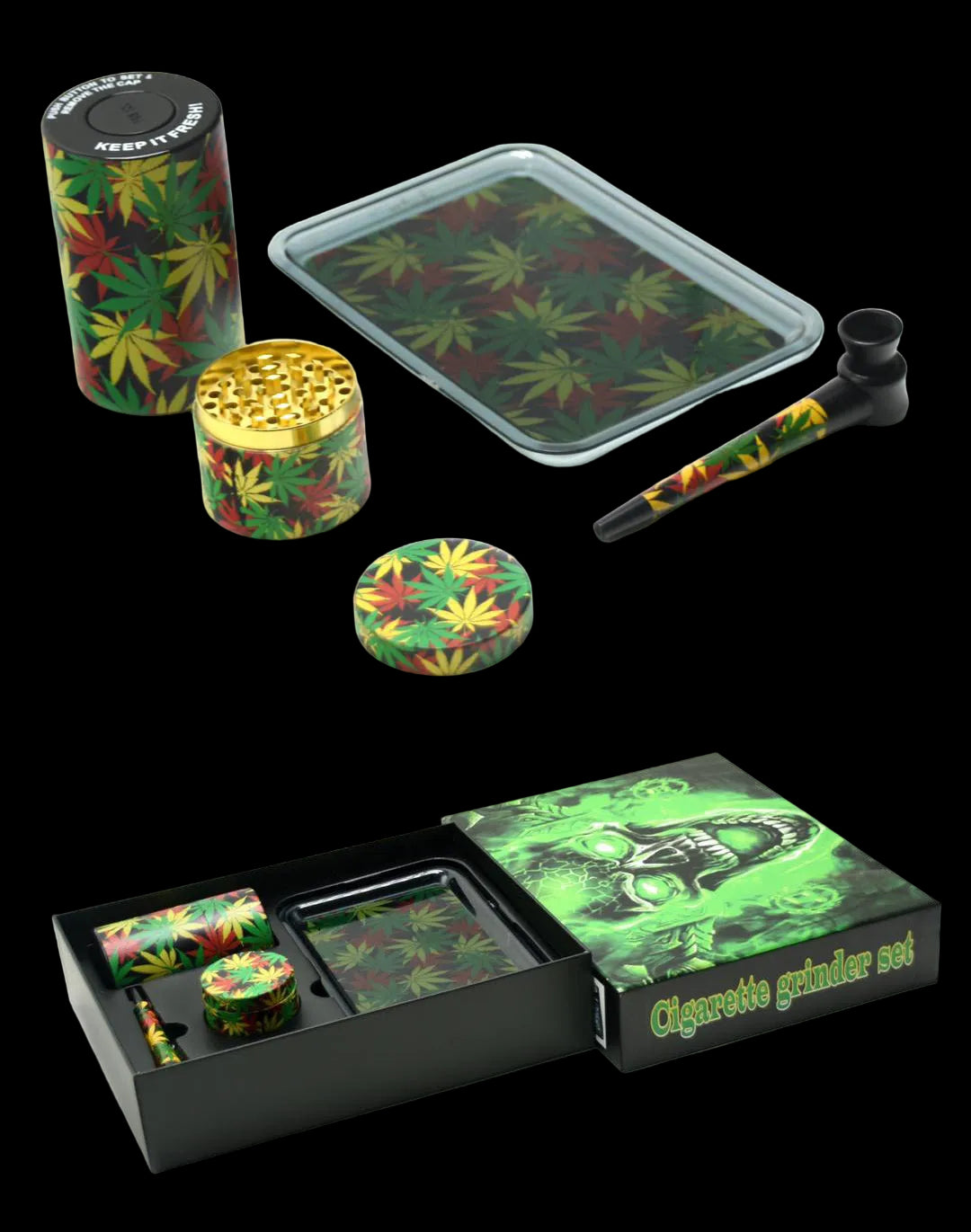 Large Boxed Gift Set Pipe, Jar & Grinder